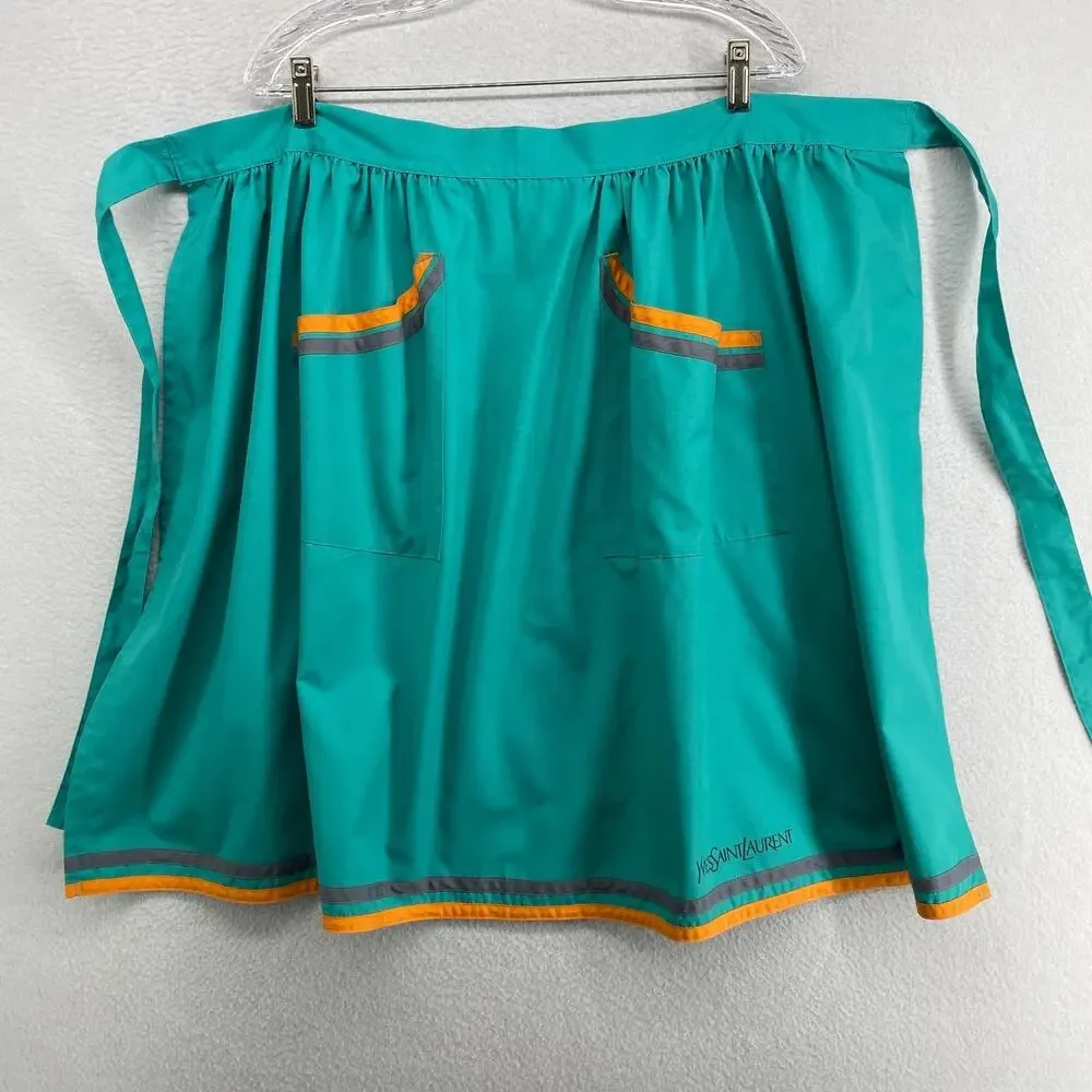 YVES SAINT LAURENT Waist Apron Womens OS Tie Waist Cotton Blend Green Japan VTG